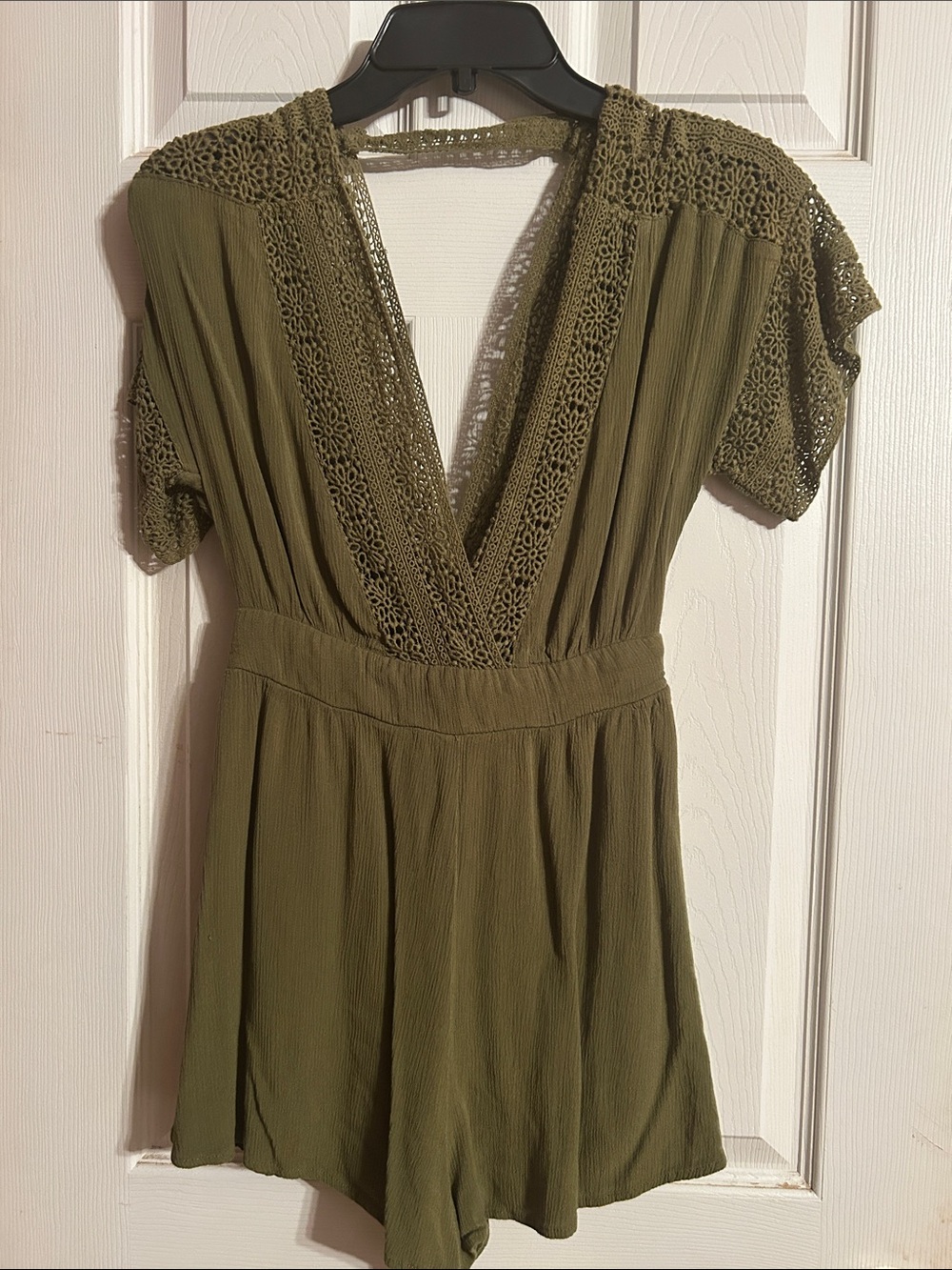 Forever 21 Olive Green Crochet Trim Romper